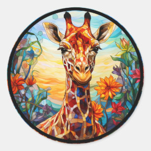 Glas in lood Giraffe digitale kunst Ronde Sticker