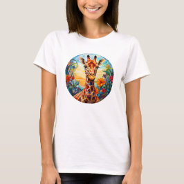 Glas in lood Giraffe digitale kunst T-shirt