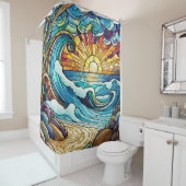 Glas in lood golven op het strand douchegordijn (In situ)