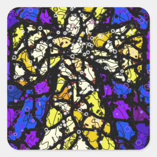 Glas in lood gouden kruis vierkante sticker