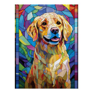 Glas-in-lood Gouden Retriever Hond Kleurrijk Huisd Perfect Poster