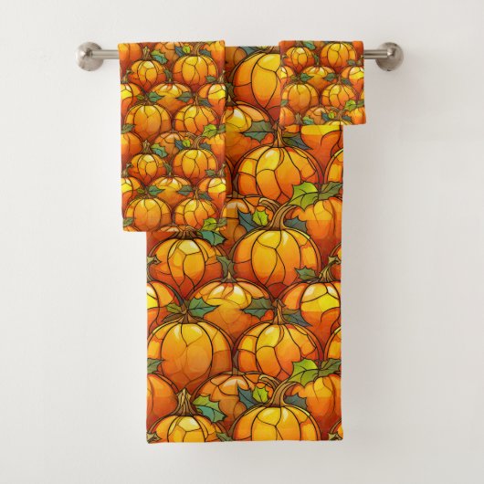 Glas in lood Herfst pompoenveld Bad Handdoek (Insitu)