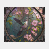 Glas in lood Hummingbird Pattern Spring Flowers Fleece Deken (Voorkant (Horizontaal))