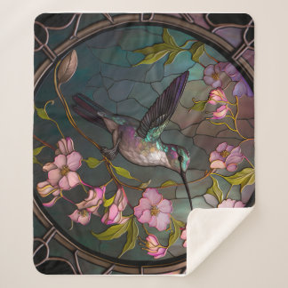 Glas in lood Hummingbird Pattern Spring Flowers Sherpa Deken