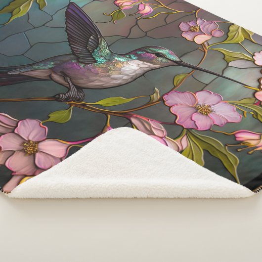 Glas in lood Hummingbird Pattern Spring Flowers Sherpa Deken (3/4)