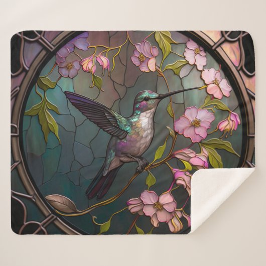 Glas in lood Hummingbird Pattern Spring Flowers Sherpa Deken (Voorkant (horizontaal))