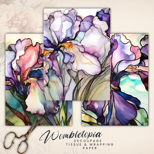 Glas in lood Iris Paarse zware decoupage Inpakpapier Vel