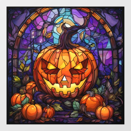 Glas in lood Jack-o'-Lantern: Spooky Elegance Raamsticker (Vel)