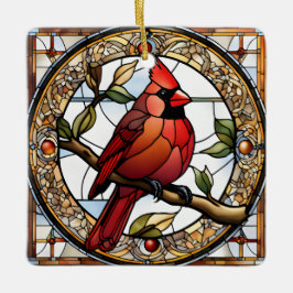 Glas in lood Kardinaal Vierkant Rode Vogels Cadeau Keramisch Ornament