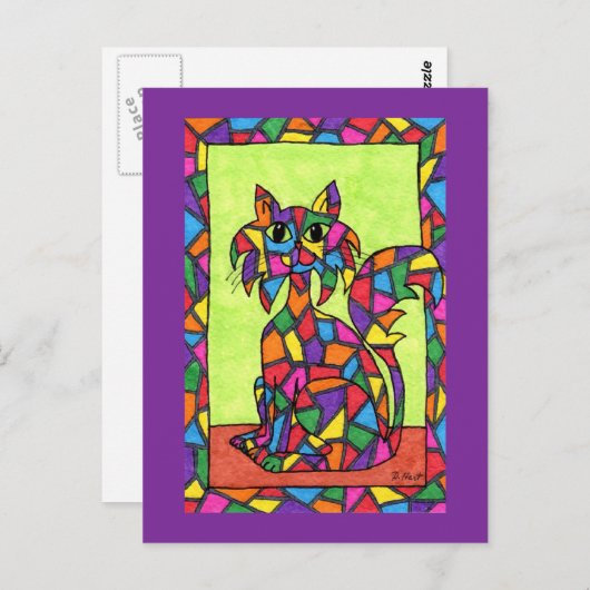 Glas in lood Kat Briefkaart (Voorkant / Achterkant)