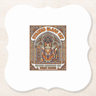Glas-in-lood Kat Kat Glas-in-lood Kerk Vintage Kartonnen Onderzetters