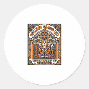 Glas-in-lood Kat Kat Glas-in-lood Kerk Vintage Ronde Sticker