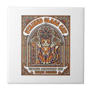 Glas-in-lood Kat Kat Glas-in-lood Kerk Vintage Tegeltje