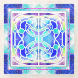 Glas-in-lood-kathedraalraam in blauw glazen onderzetter