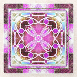 Glas-in-lood kathedraalraam in wijnrood en roze glazen onderzetter