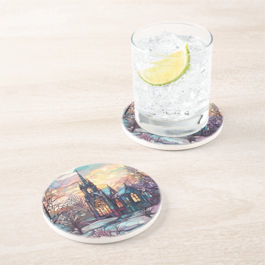 Glas in lood Kerk Sandstone Onderzetter (Zijkant)