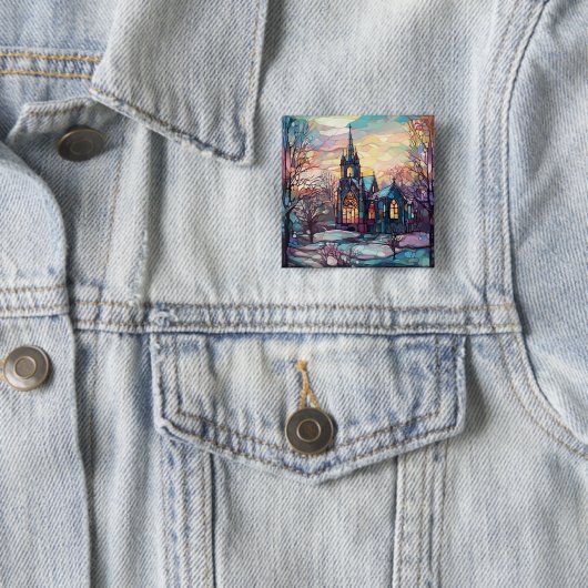 Glas in lood Kerk Vierkant Button (In situ)