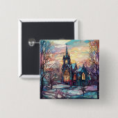 Glas in lood Kerk Vierkant Button (Voorkant /achterkant)