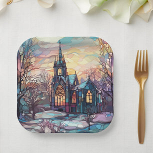 Glas in lood Kerk Vierkant Papier Borden Papieren Bordje