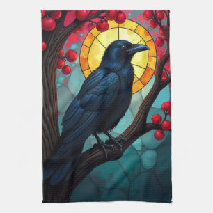 Glas in lood Kersenboom Ravens-Crows Theedoek