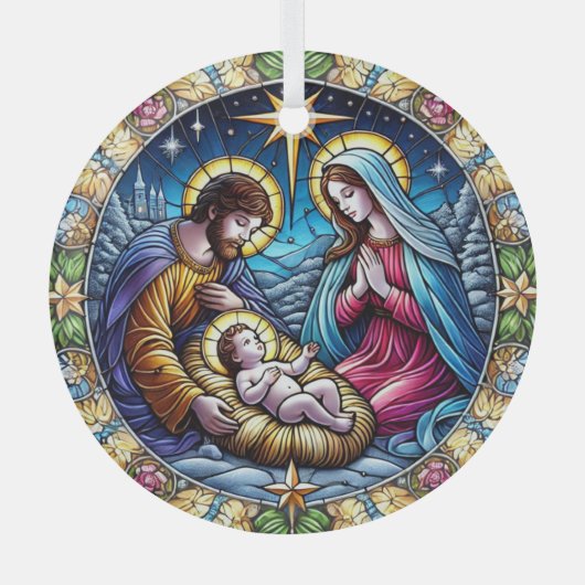 Glas in lood kerst Nativiteit Glas Ornament (Voorkant)