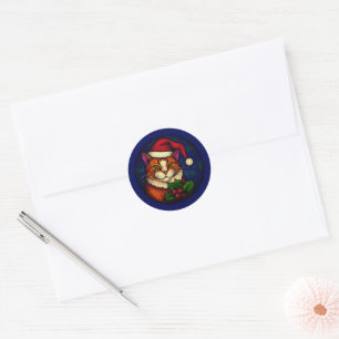 Glas-in-lood Kerst Oranje Tabby Kat Ronde Sticker