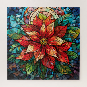 Glas in lood Kerstbloem rood Poinsettia Legpuzzel
