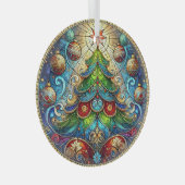 Glas in lood kerstboom glas ornament (Voorkant Rechts)