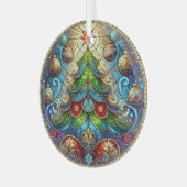 Glas in lood kerstboom glas ornament (Voorkant links)