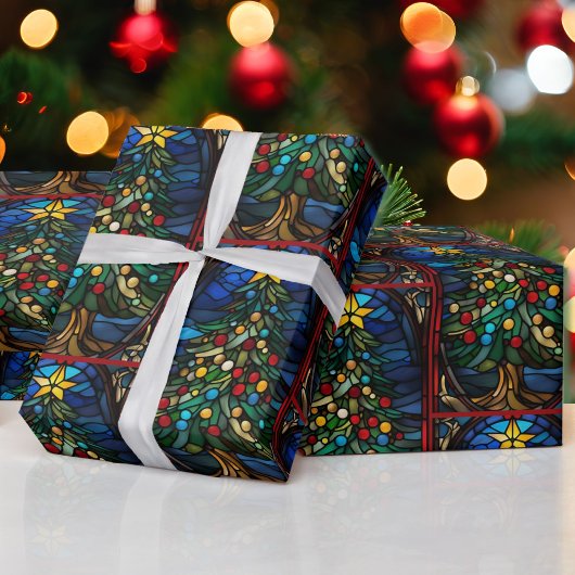 Glas in lood kerstboom mooi cadeaupapier
