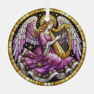 Glas in lood Kerstengel spelen harp Ornament