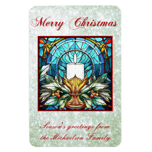 Glas in lood kerstkaars Holly Green Glitter Magneet