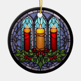 Glas in lood kerstkaarsen keramisch ornament