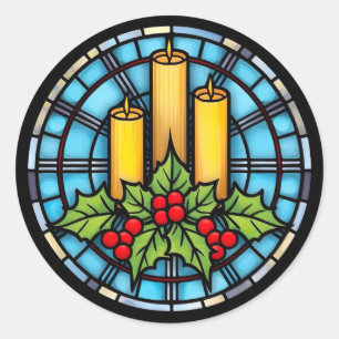 Glas in lood kerstkaarsen ronde sticker