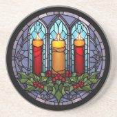 Glas in lood kerstkaarsen zandsteen onderzetter (Voorkant)