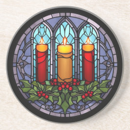 Glas in lood kerstkaarsen zandsteen onderzetter
