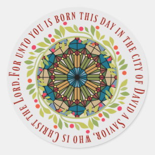 Glas in lood Kerstkrans Luke 2:11 Verse Ronde Sticker