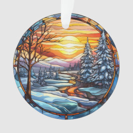 Glas in lood kerstlandschap ornament