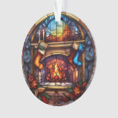 Glas in lood Kerstmis open haard Scène Ornament (voorkant)