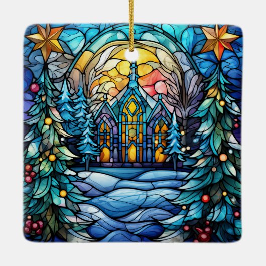 Glas in lood kerstversiering keramisch ornament (Achterkant)