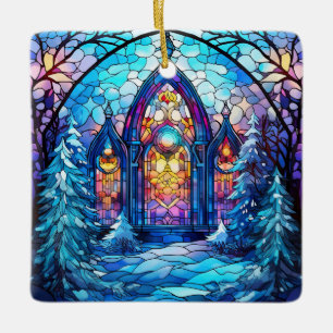 Glas in lood kerstversiering keramisch ornament