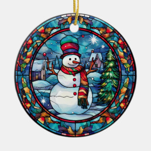 Glas in lood kerstversiering keramisch ornament