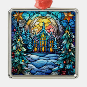 Glas in lood kerstversiering metalen ornament