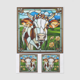 Glas-in-lood koe met bloemenkrans EK9R decoupage Tissuepapier