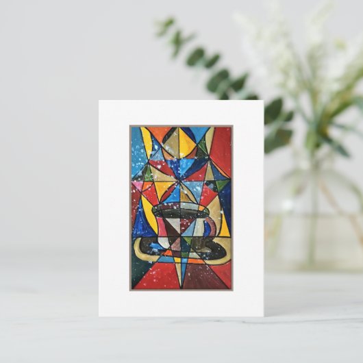 Glas in lood Koffie Mok Acryl Kunstwerk Briefkaart (Staand voorkant)
