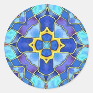 Glas in lood kruis, Christelijk om aan te passen Ronde Sticker