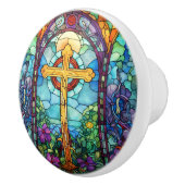 Glas in lood kruis keramische knop (Rechts)