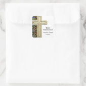 Glas in lood kruis vierkante sticker (Tas)