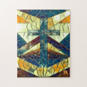 Glas-in-lood Kruisraam Legpuzzel