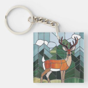 Glas-in-lood-kunst, Glas-in-lood-stijl Herten Kuns Sleutelhanger